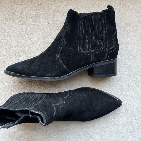 Marc Fisher Yohani Black Suede Ankle Bootie Boots Women 8 M Pointed Toe Western - Picture 16 of 16